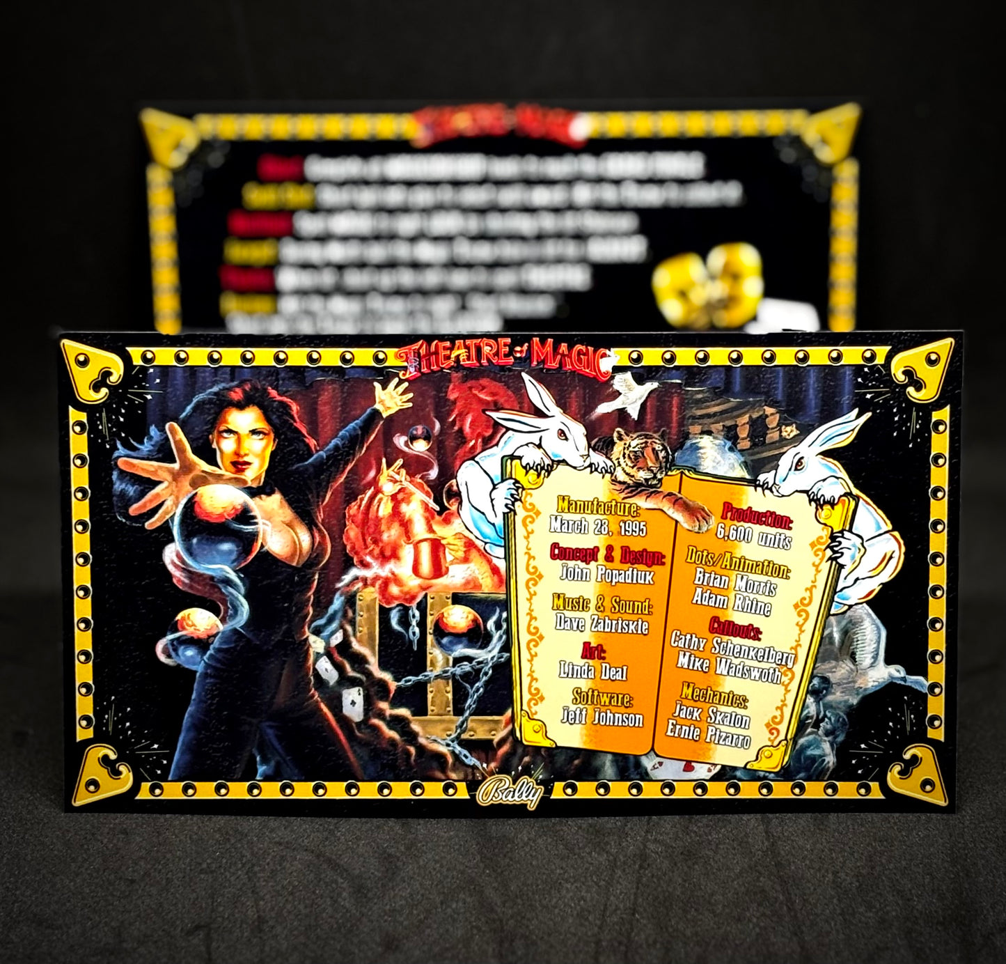 Bally Theatre Of Magic 1995 Jeu Cartes Instructions Flipper Custom Apron règles imprimées